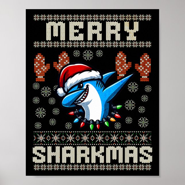 Poster Tubarão-feliz Sharkmas Christma Ugly Xmas Kids Sha (Frente)