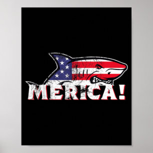 Poster Tubarão Merica 4 de Julho Dia da Independência Ame