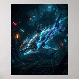 Poster Tubarão Neon Metro Abismo