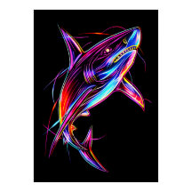 Tubarão Neon Vibrante Oceano Digital Moderno