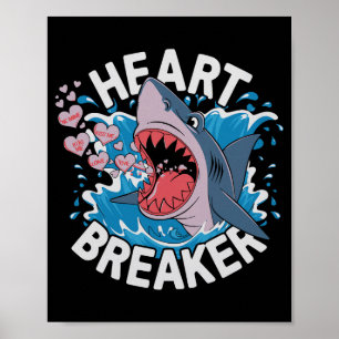 Poster Tubarão Quebra-Corações Cute Design Engraçado de A