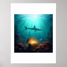 Poster Tubarão-recife guardando tesouro