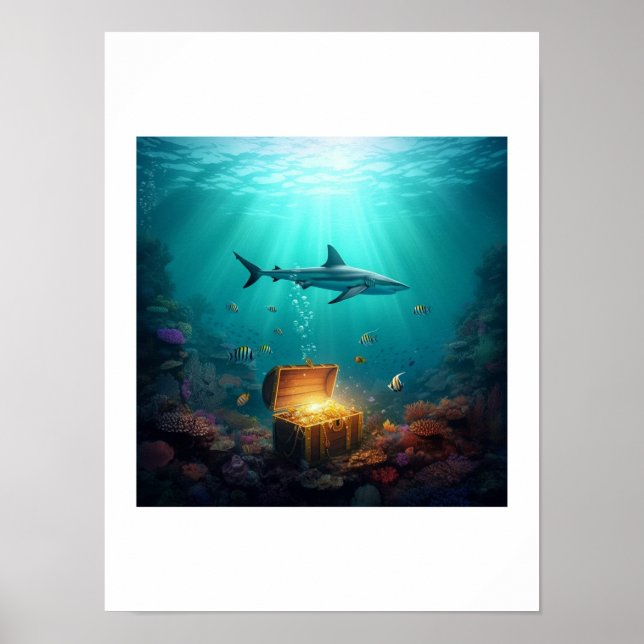 Poster Tubarão-recife guardando tesouro (Frente)