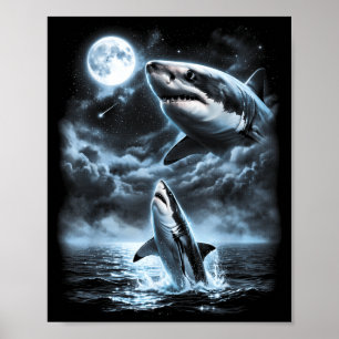Poster Tubarão Uivando Para a Lua 90s Retro