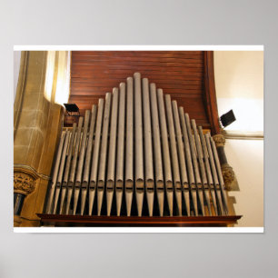 Poster Tubos de Órgão de Igreja e Painelamento de Madeira