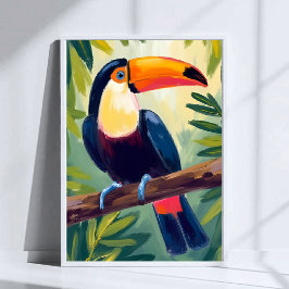 Poster Tucano Colorido Pássaro Tropical Aquarela