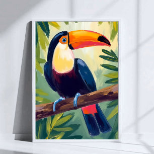 Poster Tucano Colorido Pássaro Tropical Aquarela