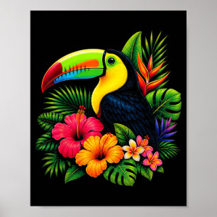 Poster Tucano Trocado Fofo Pássaro Férias Florais de Verã