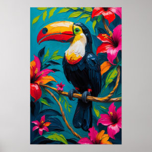 Poster Tucano Tropical com Flora Vibrante