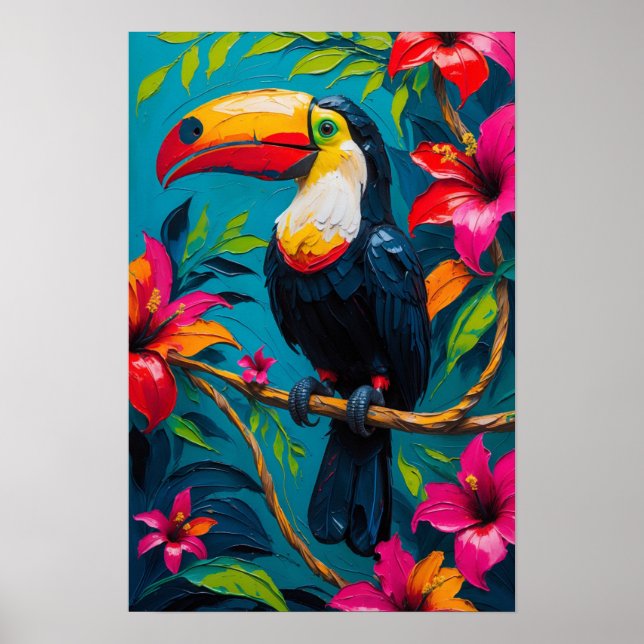 Poster Tucano Tropical com Flora Vibrante (Frente)