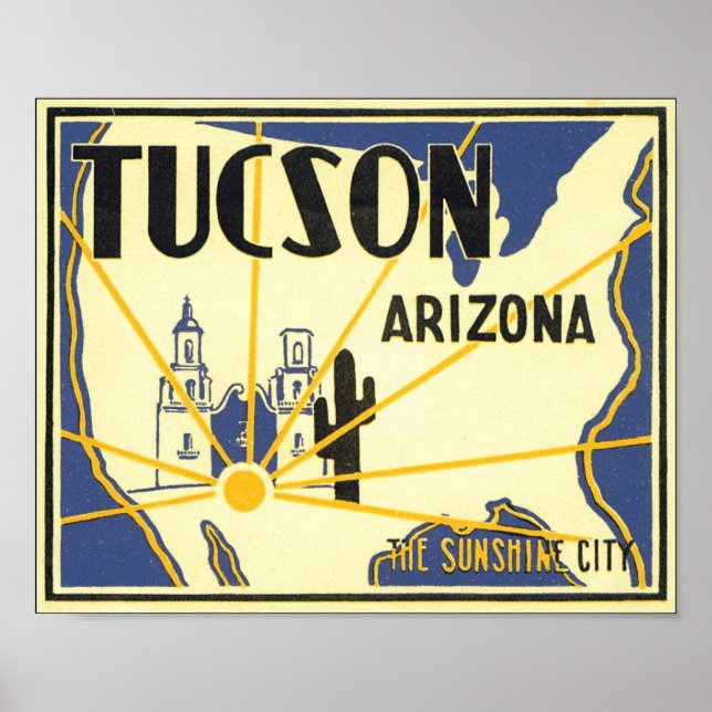 Poster Tucson, Arizona Da Cidade Do Sol (Frente)
