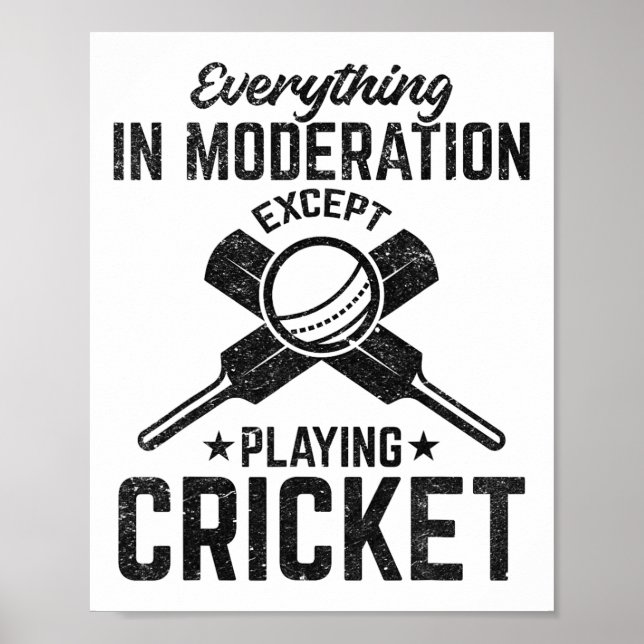 Poster Tudo Com Moderação Exceto Jogar Críquete  (Frente)