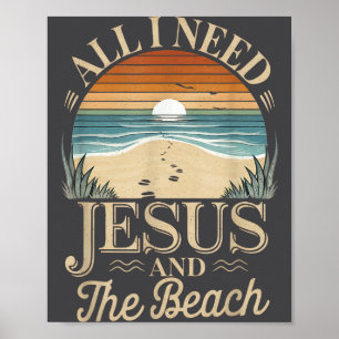 Poster Tudo o que eu preciso Jesus e a Praia Cristão Engr