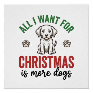 Pôster Tudo o que Quero no Natal é Mais Cachorros Vintage