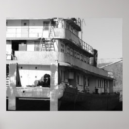 Poster Tugboat preto e branco antigo na Grass 16x20