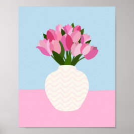 Poster Tulip Disjunção Floral Vase Cor-De-Rosa E Azul