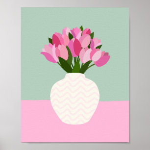 Poster Tulip Disjunção Floral Vase Rosa E Verde