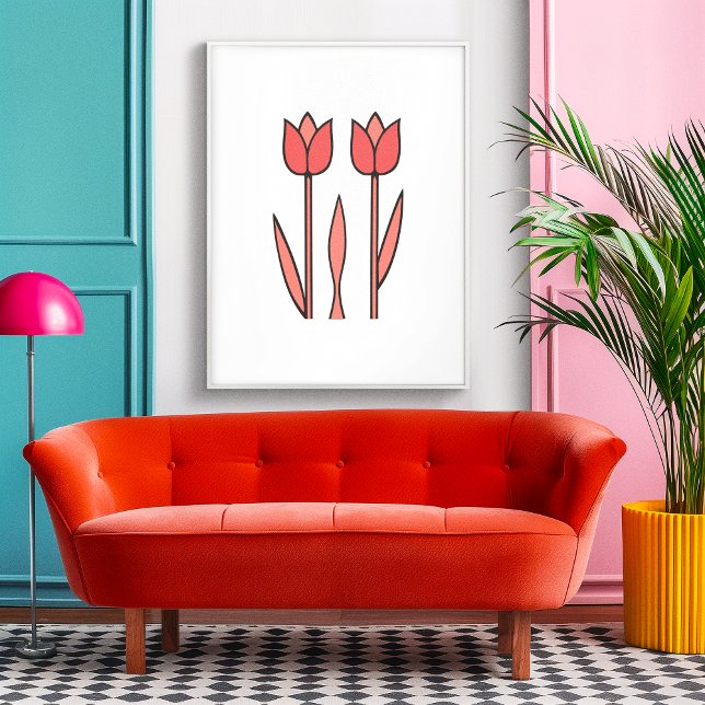 Poster Tulip Duo Retroativo - Simplicidade Floral Negrito (Criador carregado)