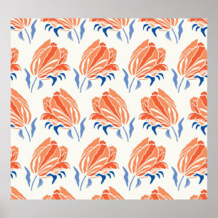 Poster Tulipa Barroca: Vintagem Botânica Linocut