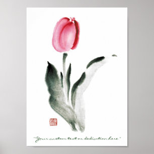 Poster Tulipa chinesa oriental clássica da flor da tinta