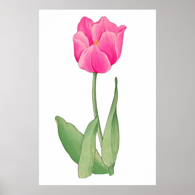 Poster Tulipa rosa, vintage arte japonesa (Frente)