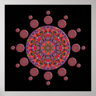 Pôster Tulipa Vermelha e Roxa Mandala Fractal