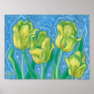 Poster Tulipas Amarelas, Flores De Mola Pintura Floral