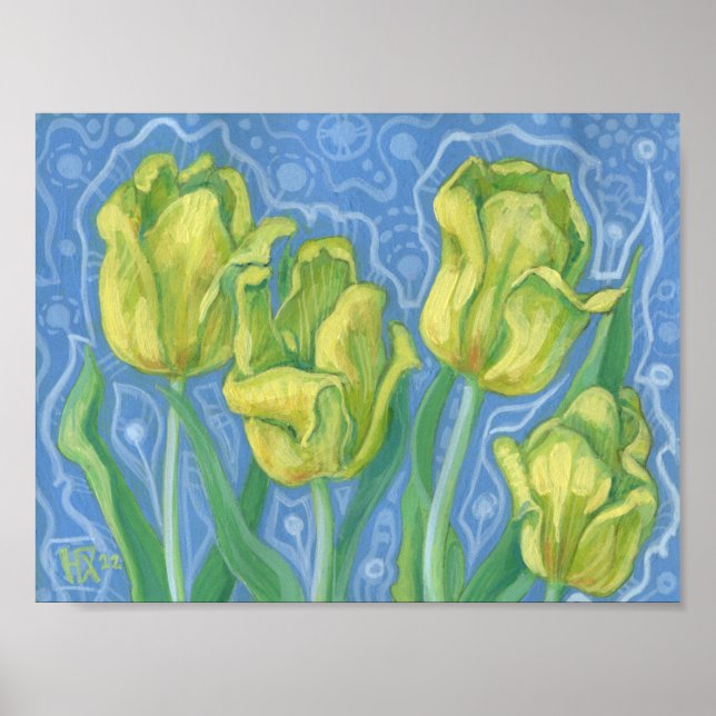 Poster Tulipas Amarelas, Flores De Mola Pintura Floral (Frente)