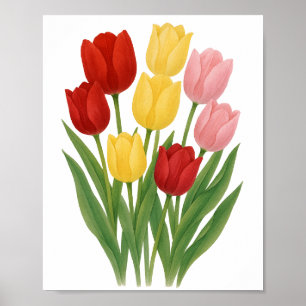 Poster Tulipas Amarelas Vermelhas Cor-de-Rosa Pintura Pin