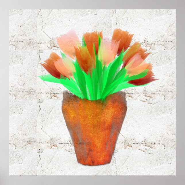 Poster Tulipas bonito em Cobre Vase Watercolor Rustic (Frente)