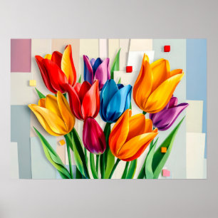 Poster Tulipas Coloridas em Estilo Abstrato Moderno