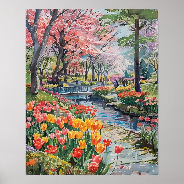Poster Tulipas Coloridas no Parque (Frente)