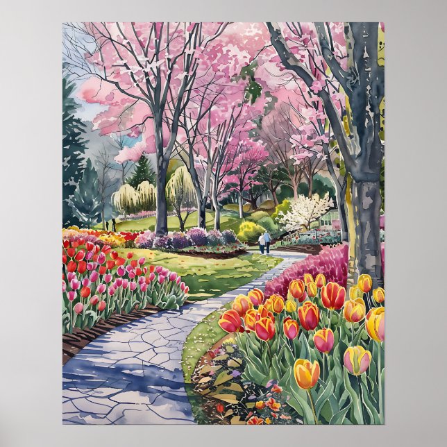 Poster Tulipas Coloridas no Parque (Frente)