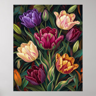 Poster Tulipas Coloridas Pintura Floral