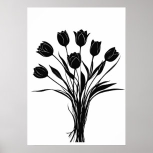 Poster Tulipas de flores pretas e brancas