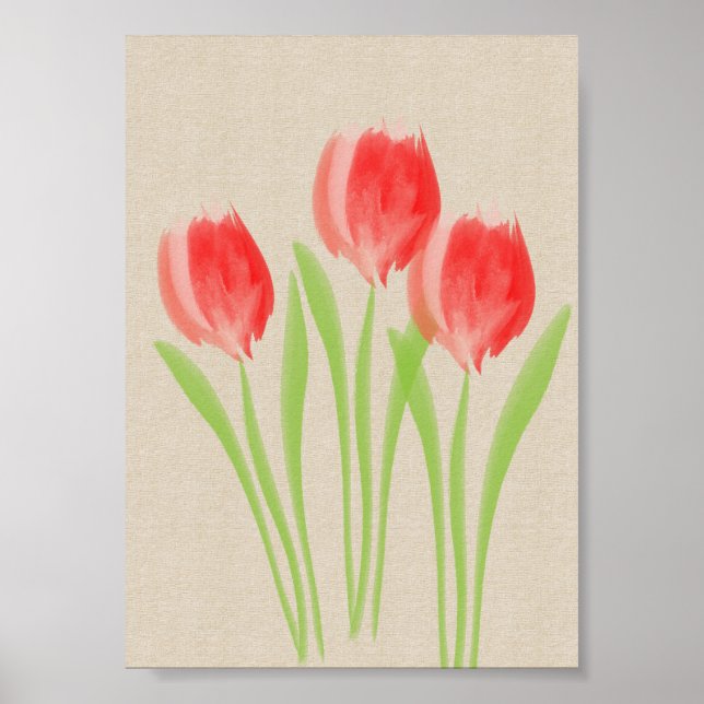 Poster Tulipas de Primavera vermelho brilhante (Frente)