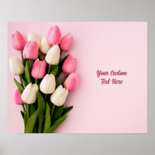 Poster Tulipas de Texto Personalizado em Rosa