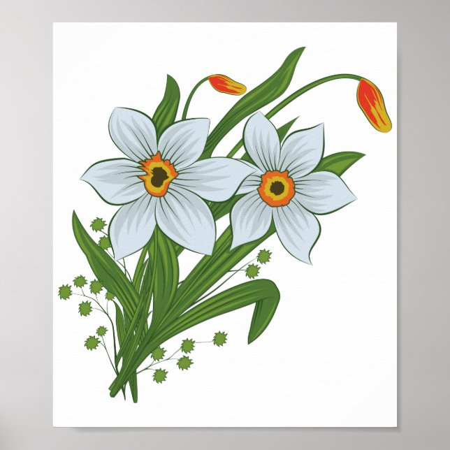 Poster Tulipas e Flores de Daffodils (Frente)