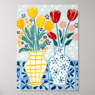 Poster Tulipas e Margaridas Alegres da Primavera - Impres
