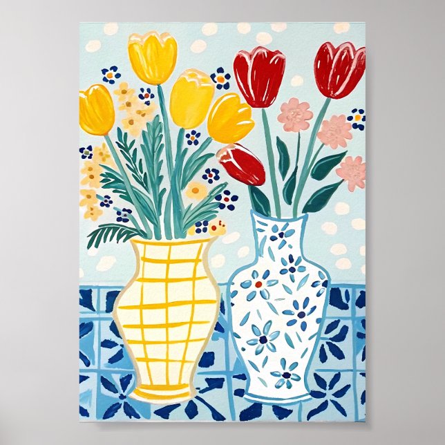 Poster Tulipas e Margaridas Alegres da Primavera - Impres (Frente)