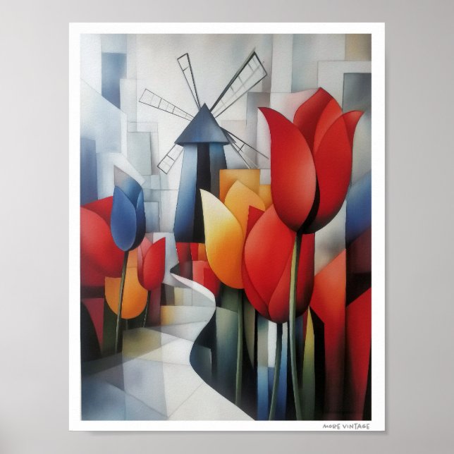POSTER TULIPAS E MOINHOS DE VENTO DA HOLANDA (Frente)