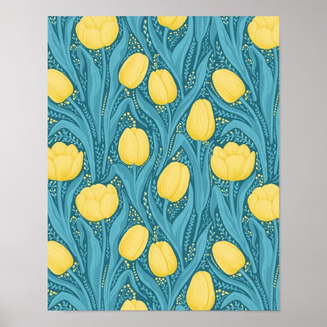 Poster Tulipas em azul e amarelo (Frente)