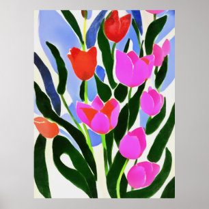 Poster Tulipas Em Fortes Cores De Arte Floral Rosa