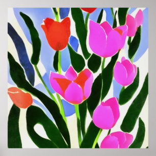 Poster Tulipas Em Fortes Cores De Arte Floral Rosa