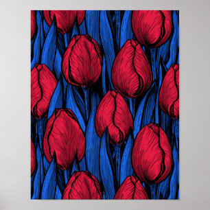 Poster Tulipas em vermelho e azul