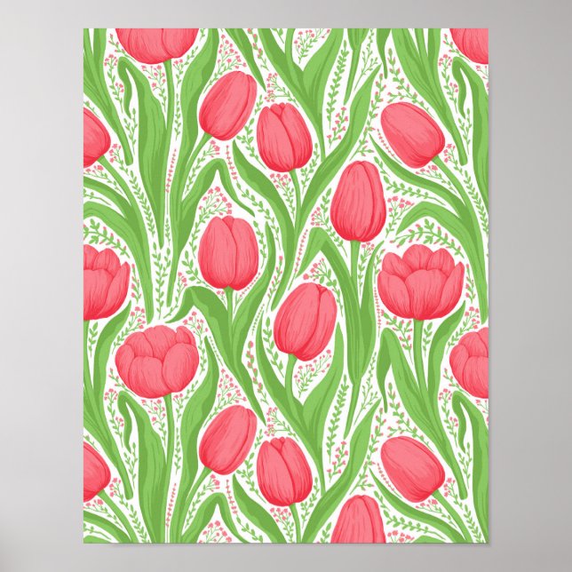 Poster Tulipas em vermelho e verde (Frente)