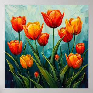 Poster Tulipas laranjas Decoração de casa floral de prima