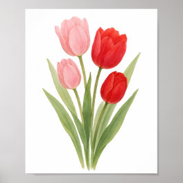 Poster Tulipas Lindas Rosa Vermelhas pintando Parede Flor