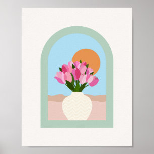 Poster Tulipas Num Vaso Verde Cor-De-Rosa