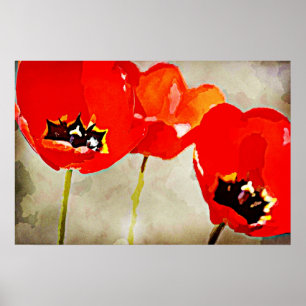 Poster Tulipas pintadas do vermelho das flores